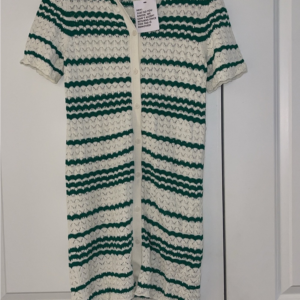 Miss Selfridge Green and White Striped Dress